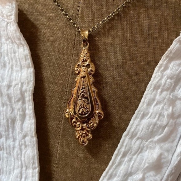 14k Real Rose Gold Pendant Large Antique Beautiful & Unique Piece 2" Long - Picture 3 of 8